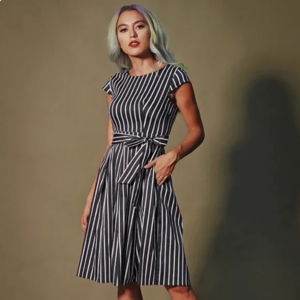 Pinup Girl Clothing Golightly Mae Dress In Victorian Stripe Large